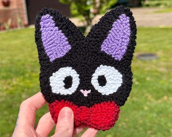 Punch Needle Black Cat Coaster: Anime Witchy Decor
