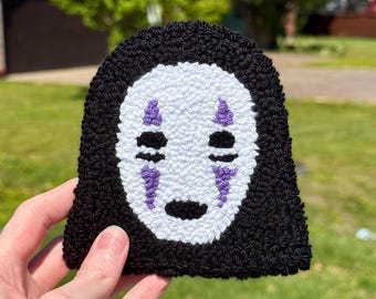 Black Spirit Anime Coaster: Punch Needle Mug Rug, Kawaii Decor