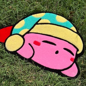 Sleepy Pink Anime Rug - Hand Tufted Rug, Custom Kawaii Home Decor, Cute Character Gift for Gamer Girl, Handmade Accent Rug