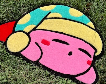Sleepy Pink Anime Rug - Hand Tufted Rug, Custom Kawaii Home Decor, Cute Character Gift for Gamer Girl, Handmade Accent Rug