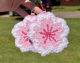 Handmade Pink Cherry Blossom Keychain: Kawaii Plush Purse Charm