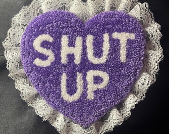 Punch Needle Heart Wall Hanging: Purple Lace Trim Rug
