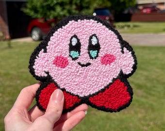 Pink Anime Coaster - Punch Needle Mug Rug, Kawaii Video Game Character, Best Friend Gamer Gift, Aesthetic Home Decor, Housewarming Gift