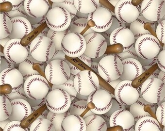 Baseball and bats, quilting fabric, by Elizabeth's Studio