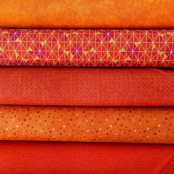 Orange fat quarter bundle, five fabrics