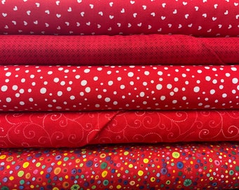 Red fat quarter bundle, five fabrics