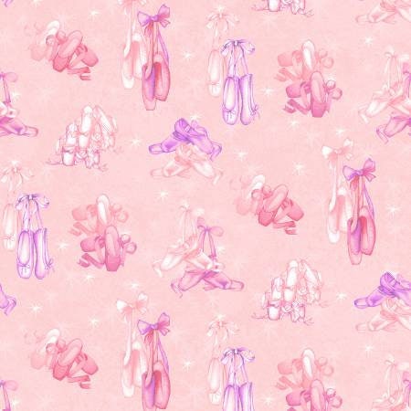 Dance Ballerina Shoes on Pink Background Quilting Fabric by