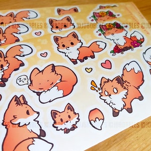 Rotfuchs Vinyl Sticker Bogen (Original) | Niedliches Chibi Scrapbooking Blumiges flauschiges Spaßgeschenk
