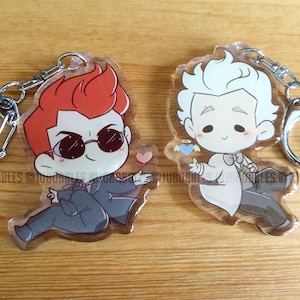 Crowley and Aziraphale Acrylic Charms | Good Omens Cute Kawaii Angel Demon Gift Keychain Ineffable Heaven