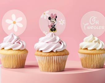 Decorazioni per cupcake di Minnie Mouse / Decorazioni per feste a tema Minnie Mouse, compleanno ispirato alla Disney, download digitale, fai da te