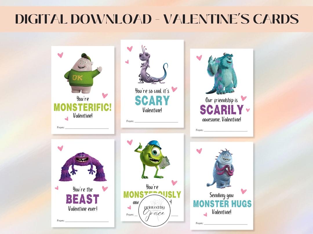 PRINTABLE Monsters Inc Valentine Cards, Toddler Classroom Cards, Kids Valentines - Digital ...