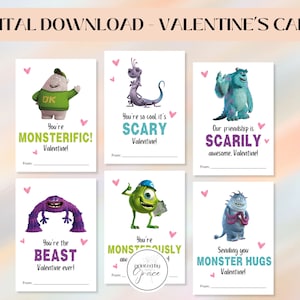 DRUCKBARE Monsters Inc Valentinstag Karten, Kleinkind Klassenzimmer Karten, Kinder Valentines - Digital Download