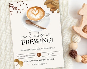 A Baby Is Brewing Baby Shower | Coffee Baby Shower Theme, Coffee Lover, Brown, Editable & Digital Invitation