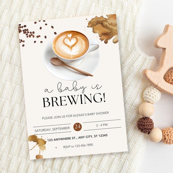 A Baby Is Brewing Baby Shower | Coffee Baby Shower Theme, Coffee Lover, Brown, Editable & Digital Invitation