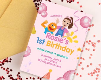 Ms. Rachel Inspired 1st Birthday Invitation | Editable Invitation, Girl First Birthday, Ms Rachel, Herbie, Birthday Party