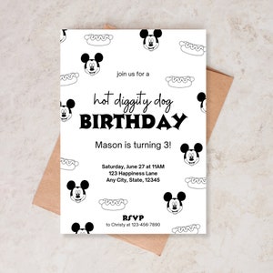 EDITABLE Mickey Mouse Birthday Invitation | Disney Birthday Party, Mickey Mouse Clubhouse, Black & White Birthday, Digital Download | A18