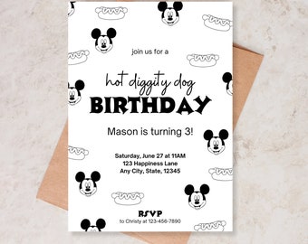EDITABLE Mickey Mouse Birthday Invitation | Disney Birthday Party, Mickey Mouse Clubhouse, Black & White Birthday, Digital Download | A18