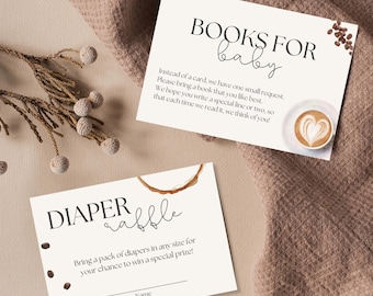 Books for Baby & Diaper Raffle Card | Baby Is Brewing, Coffee Theme, Baby Shower, Invitation,