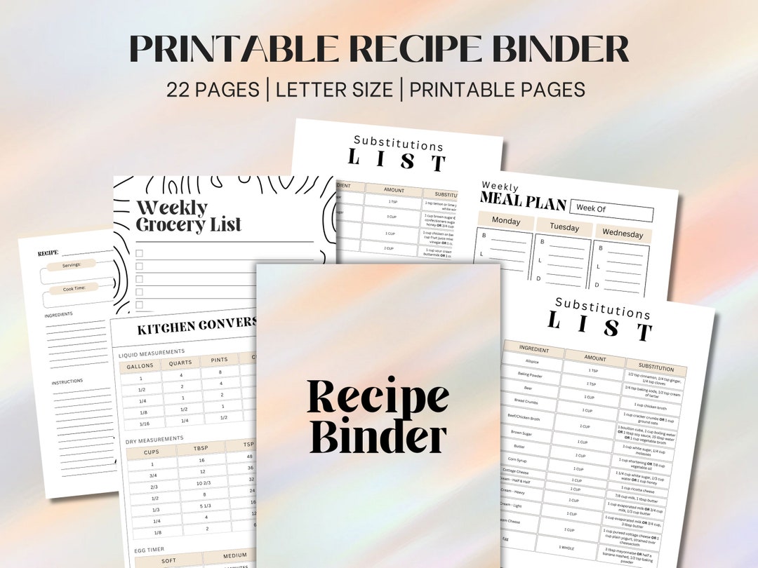 Recipe Binder Printable, Meal Planning Binder, Recipe Book, Recipe Card ...