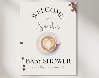 A Baby Is Brewing Baby Shower Welcome Sign | Coffee Theme Shower Signage, Neutral Baby, Digital Download