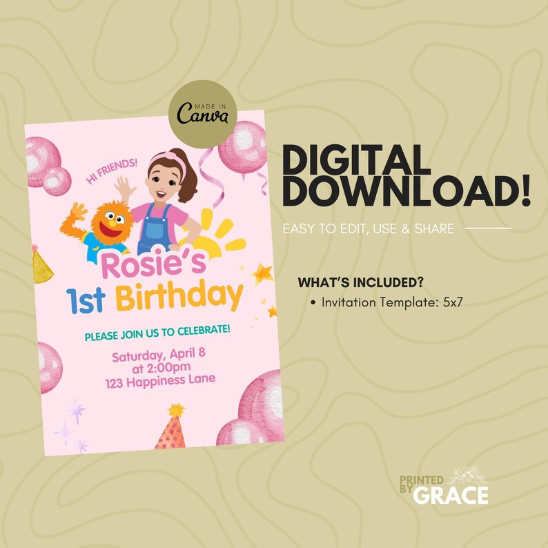 Ms. Rachel Inspired 1st Birthday Invitation | Editable Invitation, Girl ...