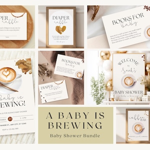 A Baby Is Brewing Baby Shower Bundle | Coffee Baby Shower Theme, Coffee Lover, Neutral Baby, Editable Invitation