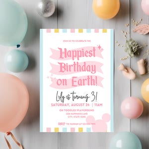 Vintage Disney Inspired Birthday Invitation | Editable Birthday Invite, Disneyland-Theme, Digital Download image 2