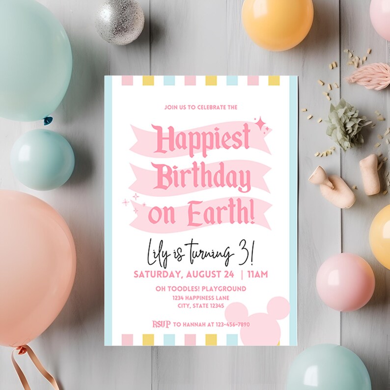 Vintage Disney Inspired Birthday Invitation | Editable Birthday Invite, Disneyland-Theme, Digital Download image 2