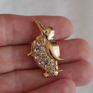 Penguin rhinestone brooch vintage small Old pin antique Collectible retro jewelry stylish Wildlife brooch Retro jewelry Gold