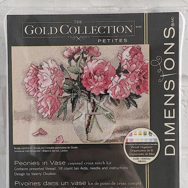 Pfingstrosen in vase Maße Gold Kollektion petites 65048 Kreuzstichpackung Neu versiegelt selten Blumen DIY Stitcher Geschenk