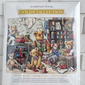 Kit Point De Croix Dimensions 'Teddy Tea Party' - 35x25 Cm, Neuf, Idéal Pour Brodeuses