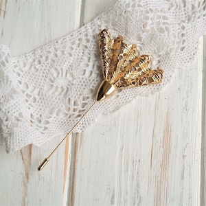 Gold fan stick pin vintage Ukraine shop Large hat pin brooch antique Old tie pin Hijab pin lapel gift Openwork Costume jewelry shawl pin