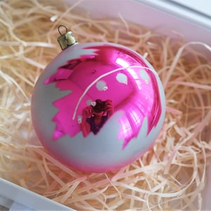 Pink vintage glass Christmas bauble Ukraine shop Christmas ornament Shiny mercury glass blown ornament pink Christmas decor 1970 decoration