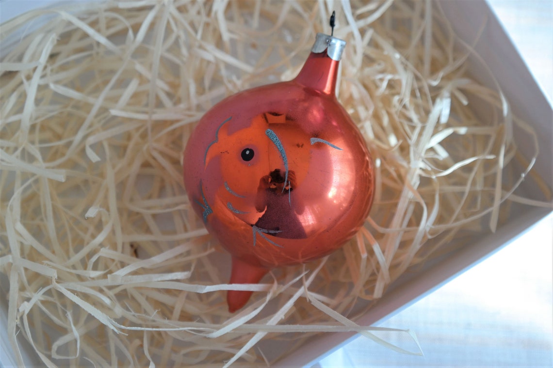 Orange Glass Christmas Ornament Vintage Shiny Ornaments Etsy