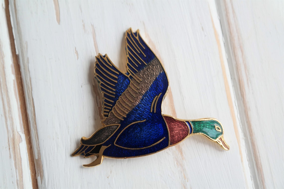 Duck Enamel Brooch Pin Vintage Blue Enamel Bird Pin Antique | Etsy