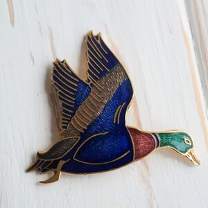 Duck Enamel Brooch Pin Vintage Blue Enamel Bird Pin Antique | Etsy