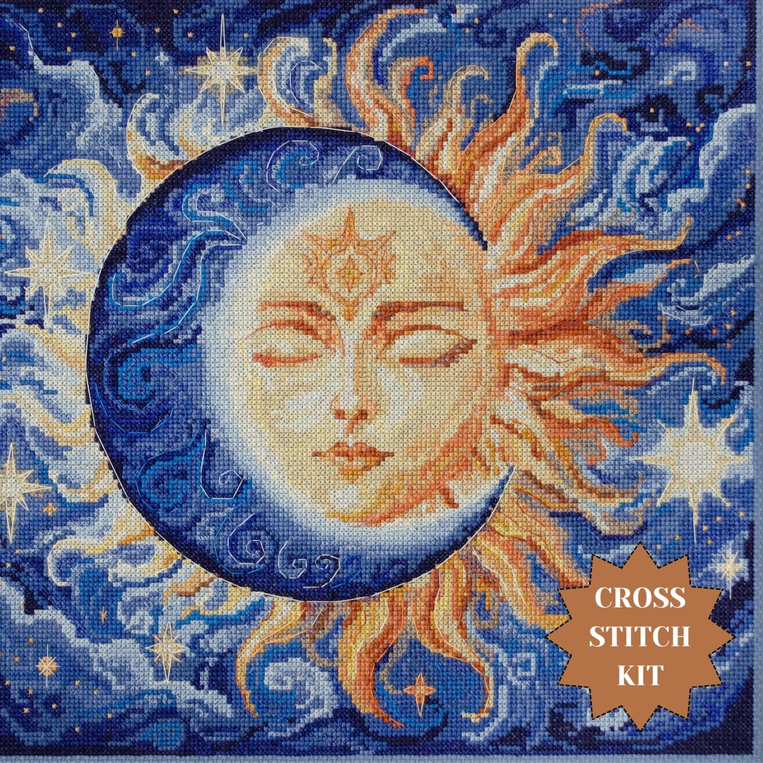 Celestial Counted Cross Stitch Kit Sun and Moon Face DIY Cosmic ...
