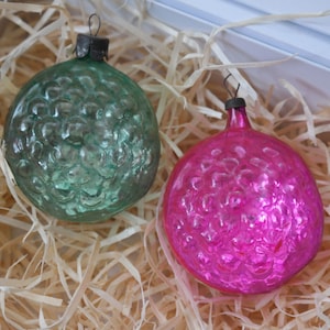 Glas Christbaumschmuck Set Vintage Christbaumkugeln Pink Grün Glänzend transparent Antike Dekorationen alte Bauernsilber Glaskugel