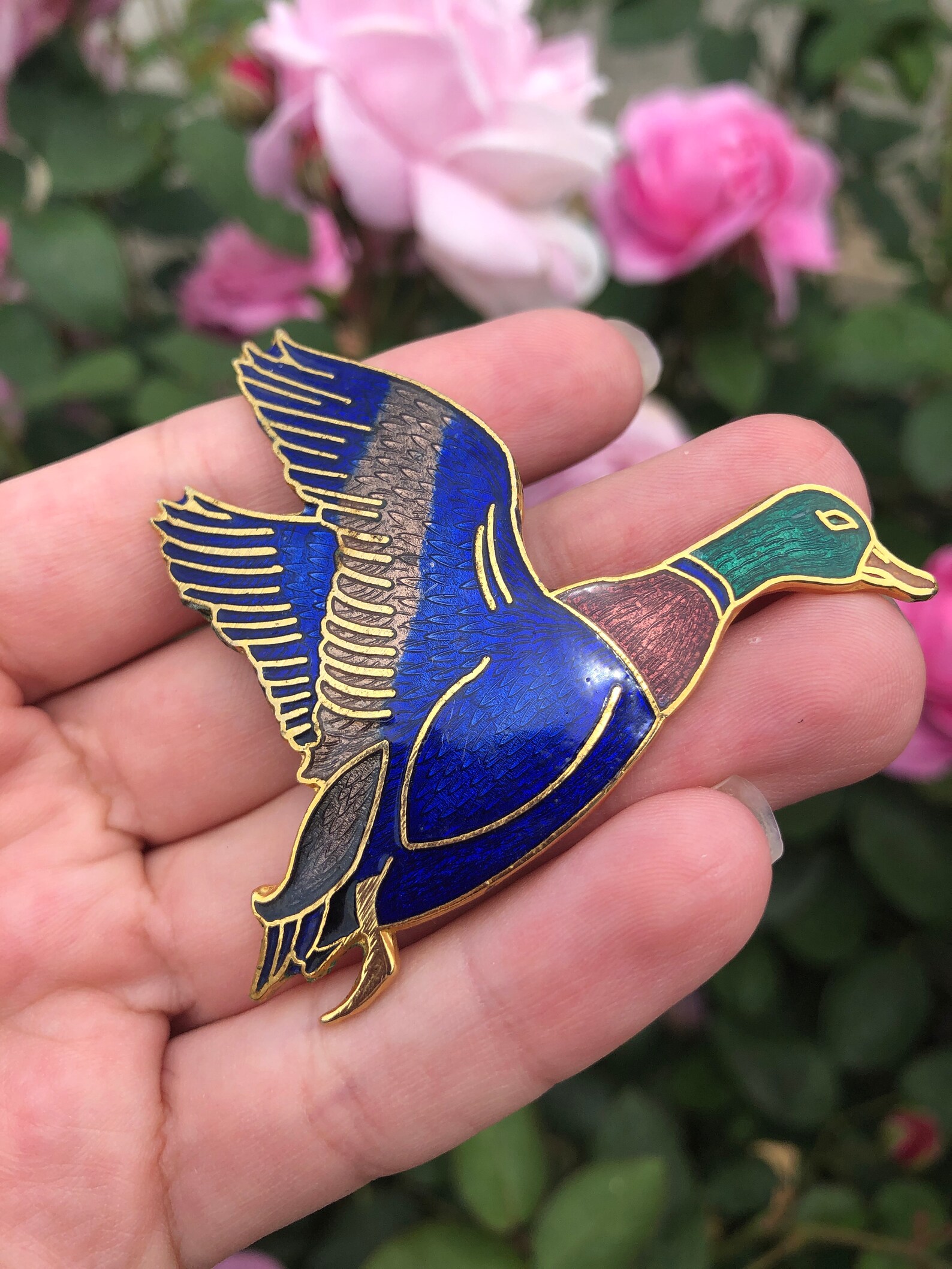 Duck Enamel Brooch Pin Vintage Blue Enamel Bird Pin Antique | Etsy