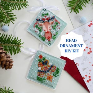 Abstract reindeer bead DIY Christmas ornament kit, bead embroidery set for winter home decor,  mini DIY beaded tree ornament Abris Art