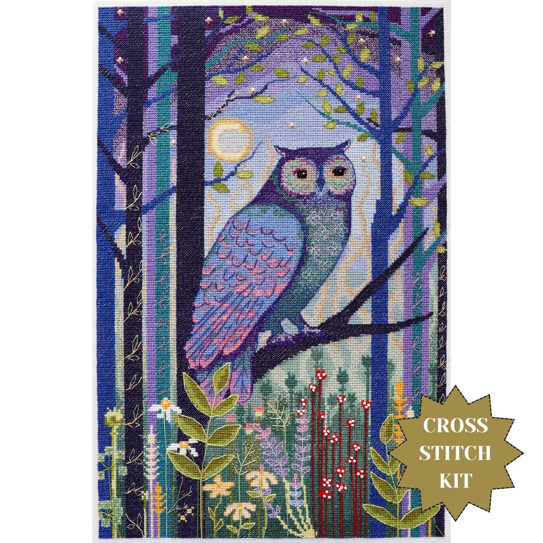 Enchanted Owl in Twilight Forest Counted Cross Stitch Kit Magical ...