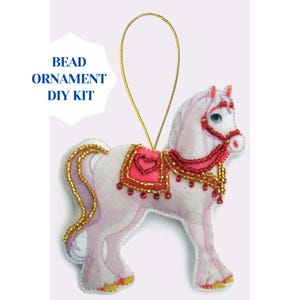 Rosa Pferd Perle auf Filz, Weihnachten Ornament Kit für Winter, Weihnachten Ornament Kit, Weihnachten Ornamente, Weihnachten Dekoration für Anfänger