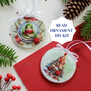 Festive snake bead DIY Christmas ornament kit, bead embroidery set for winter home decor, Christmas tree mini DIY beaded ornament Abris Art
