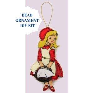 Chapeuzinho Vermelho miçangas em feltro bordado DIY kit enfeite de Natal para decoração de casa de inverno, conto de fadas mini enfeite de miçangas DIY iniciante