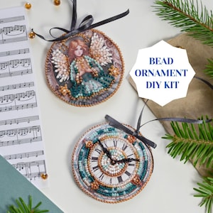 Angel bead DIY Christmas ornament kit, bead embroidery set for winter home decor, fantasy clock Christmas mini DIY beaded ornament Abris Art