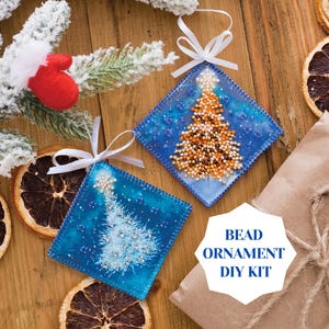 Decorated tree bead DIY Christmas ornament kit, bead embroidery set for winter home decor, shiny bright mini DIY beaded ornament Abris Art