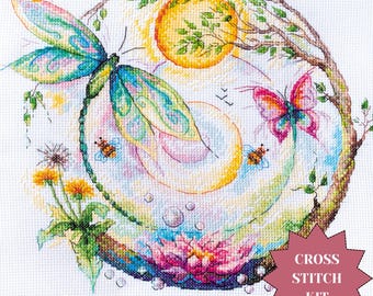 Color magic abstract counted cross stitch kit for spring home decor DIY gift dragonfly butterfly lotus dandelion mandala meditation crafts