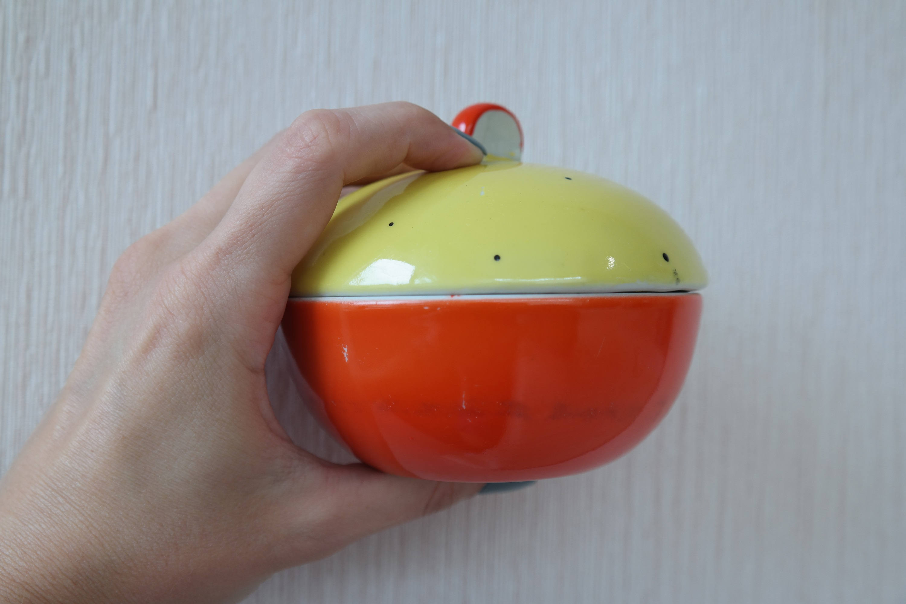 Vintage sugar bowl with lid / orange and yellow polka dot Etsy