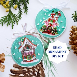 Gingerbread house bead DIY Christmas ornament kit, bead embroidery set for winter home decor, candy mini DIY beaded ornament Abris Art