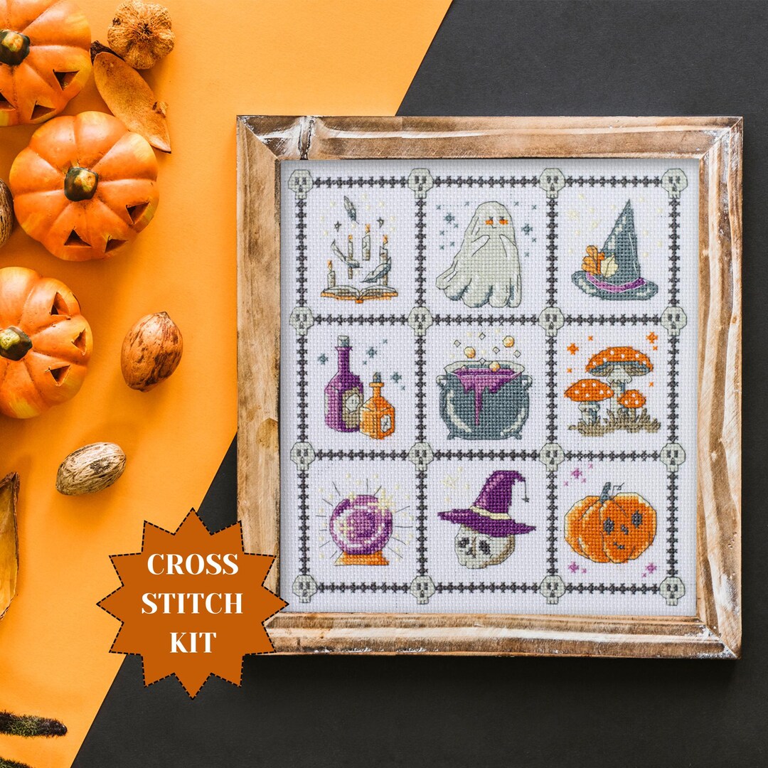 かわいいハロウィンのクロスステッチキット、不気味な魔女の刺繍、大釜